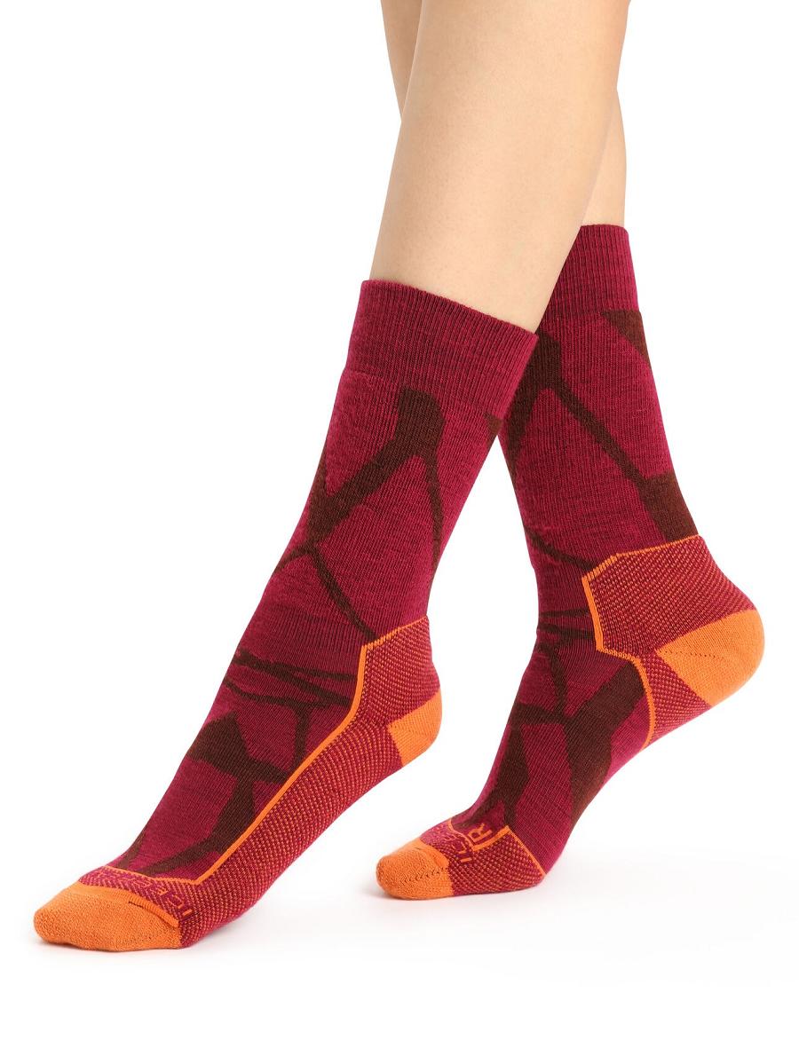 Cherry / Espresso Women\'s Icebreaker Merino Hike+ Medium Crew Fractured Landscapes Socks | USA 1406FDNM